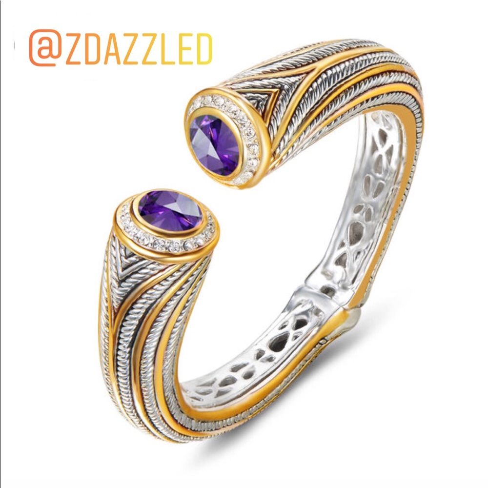 Purple Crystal Open Bangle Bracelet New